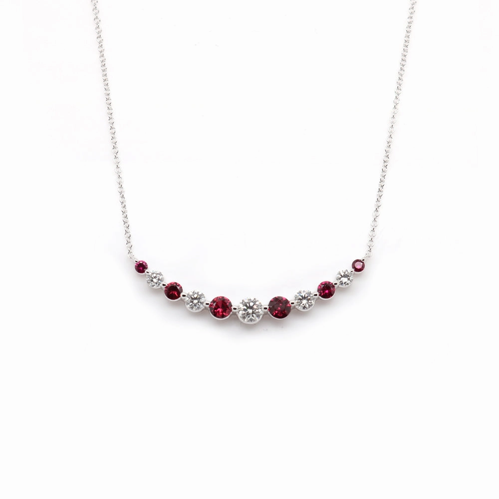 18k White Gold Ruby and Diamond Smile Necklace