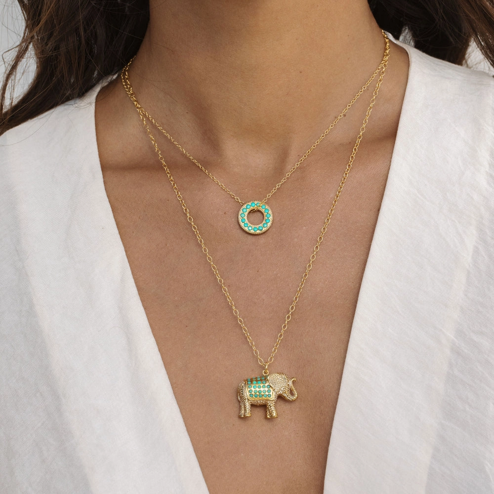 Anna Beck Turquoise Pav Elephant Charm Necklace