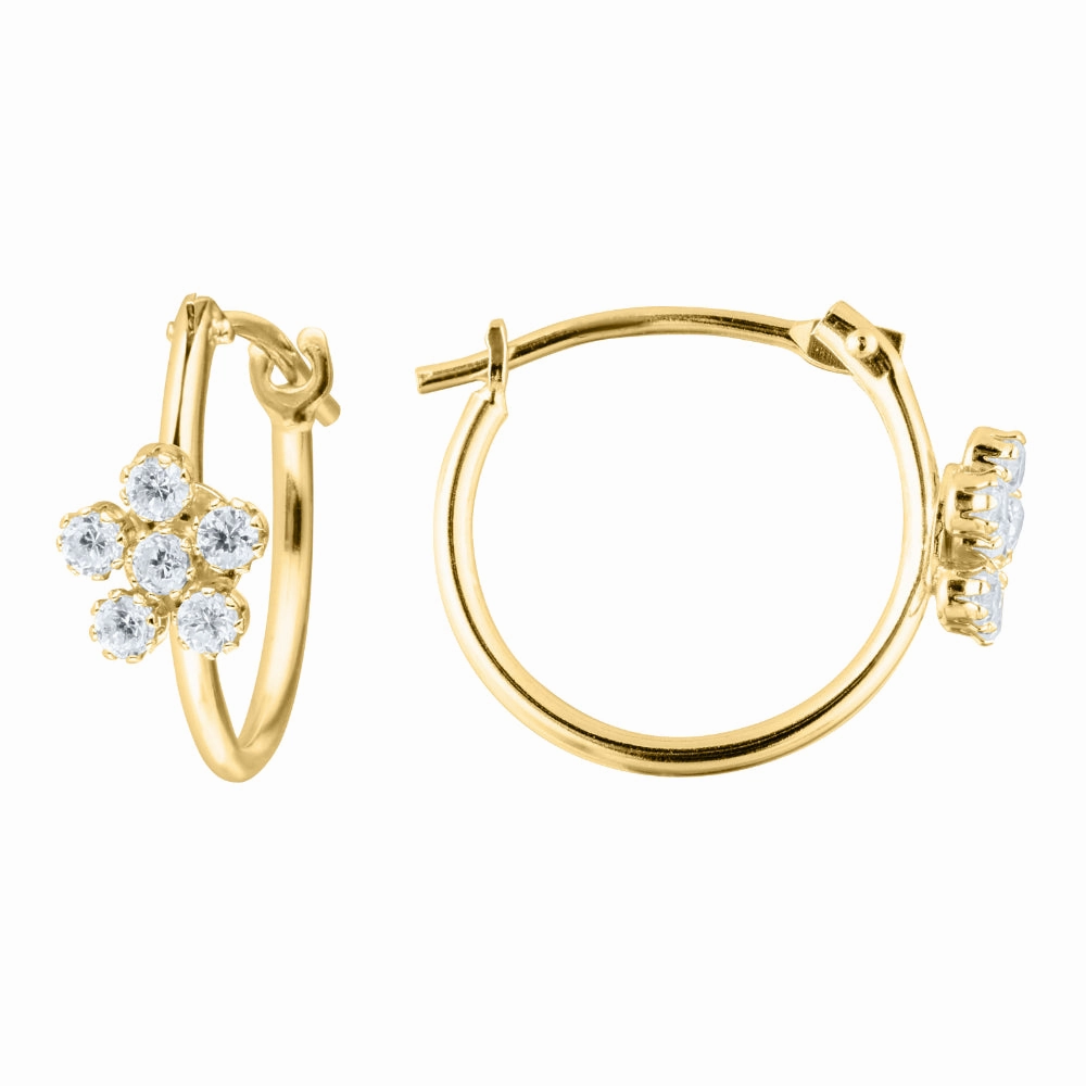 Children's 14k Gold Flower Cubic Zirconia Earrings