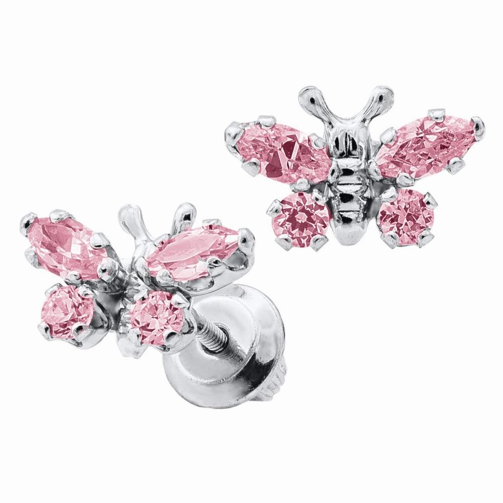 Children's Pink Cubic Zirconia Butterfly Earrings