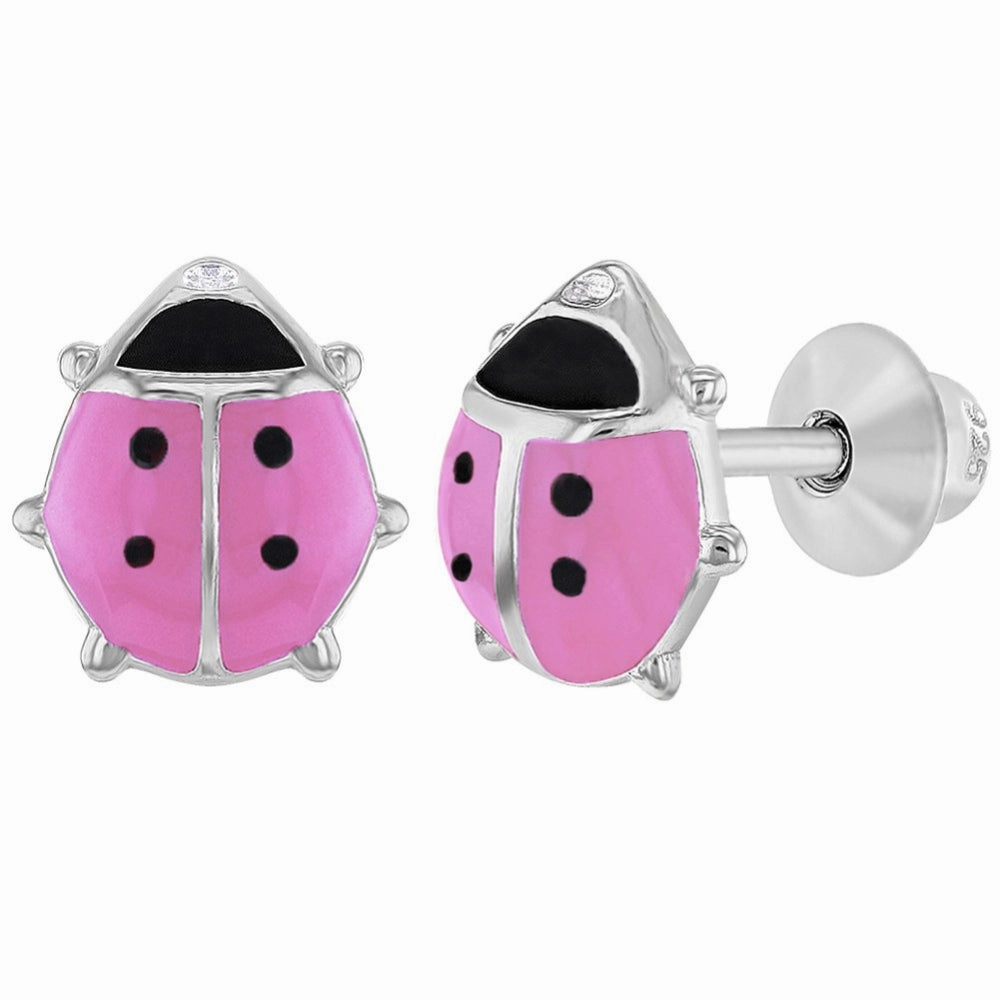 Children's Sterling Silver Enamel Ladybug Stud Earrings