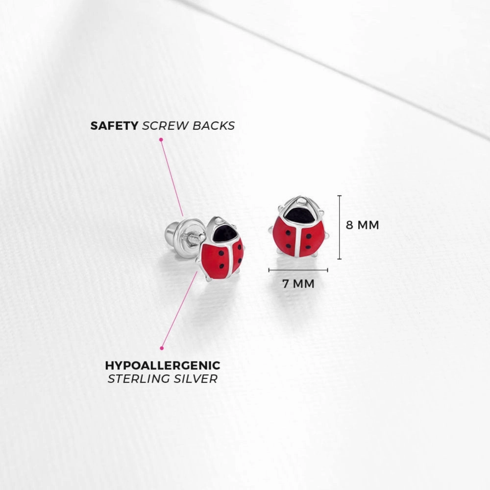 Children's Sterling Silver Enamel Ladybug Stud Earrings