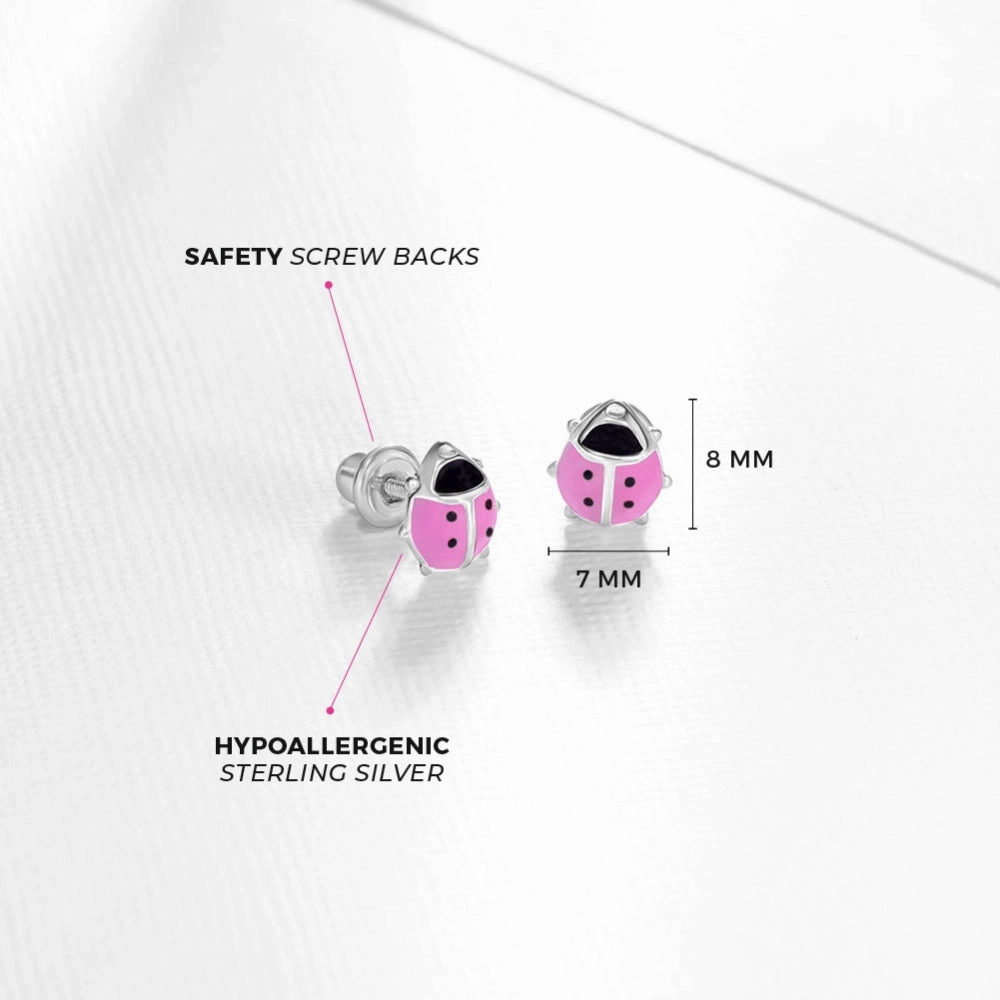 Children's Sterling Silver Enamel Ladybug Stud Earrings