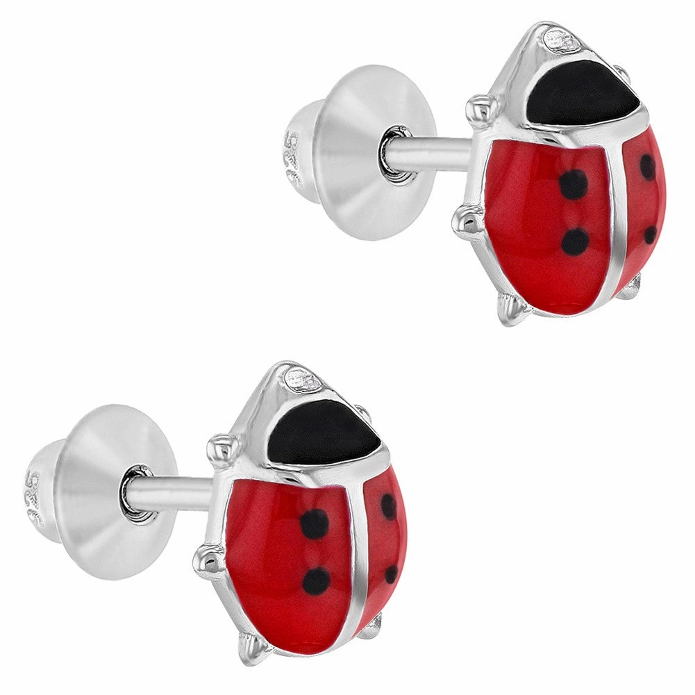 Children's Sterling Silver Enamel Ladybug Stud Earrings