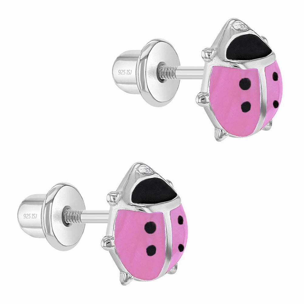 Children's Sterling Silver Enamel Ladybug Stud Earrings