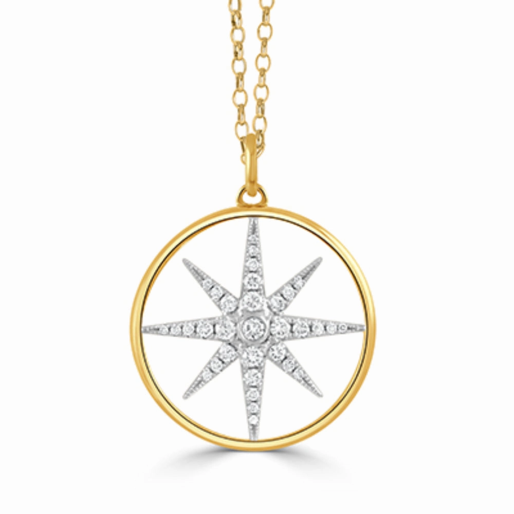 Doves 18k Gold Celestia Starburst Diamond Pendant Necklace