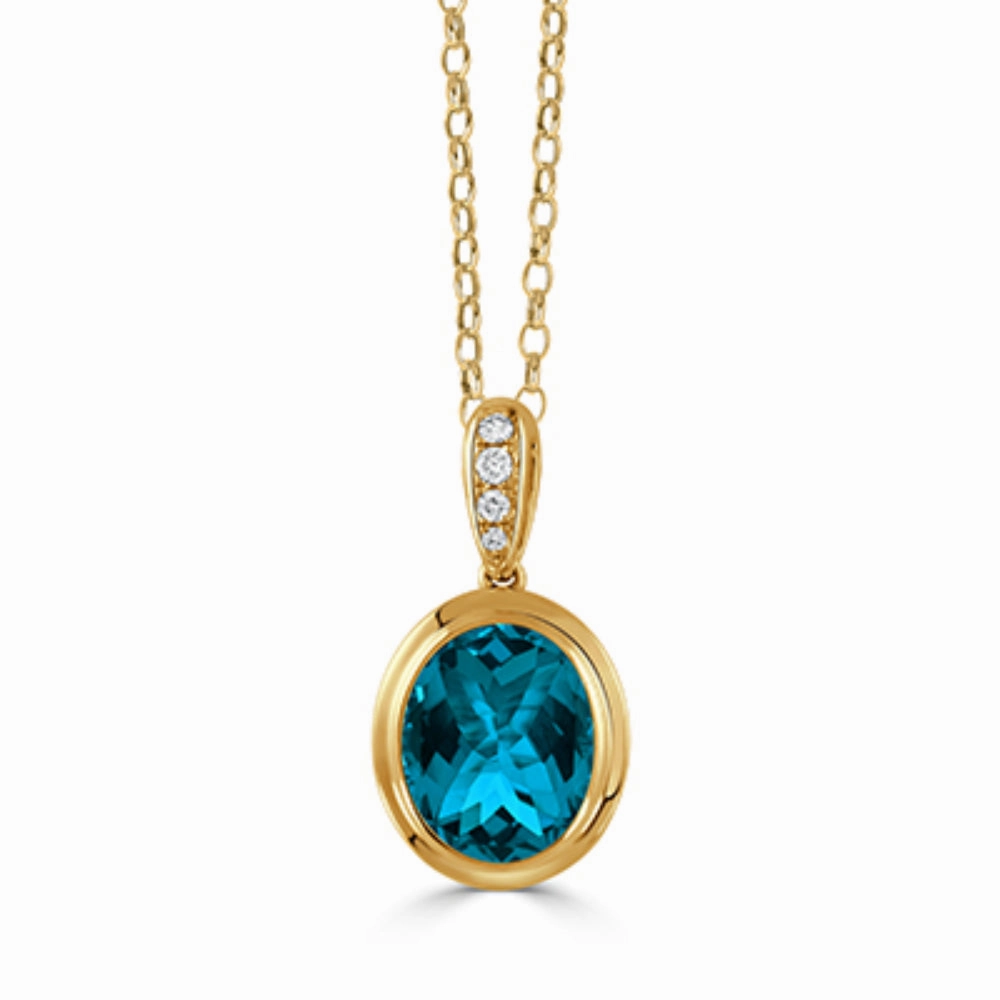Doves 18k Gold London Blue Topaz Bezel Pendant Necklace