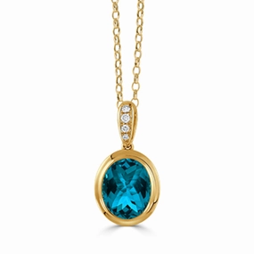 Doves 18k Gold London Blue Topaz Bezel Pendant Necklace