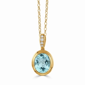 Doves 18k Gold Sky Blue Topaz Pendant Necklace