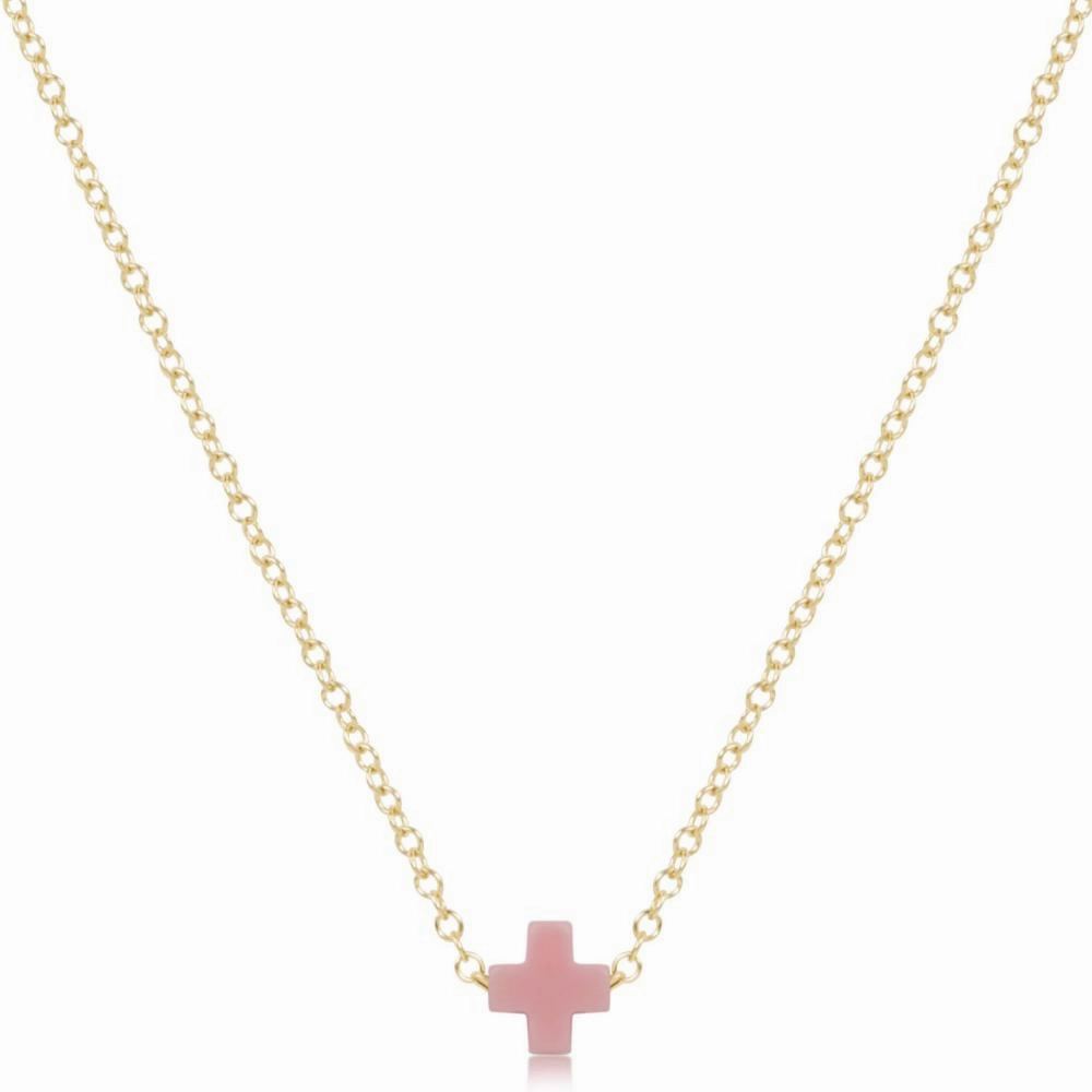 enewton 16" Necklace Gold - Signature Cross Small Charm - Pink