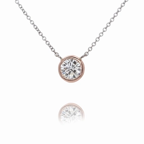 Estate 14 Karat Rose and White Gold Solitaire Diamond Pendant Necklace