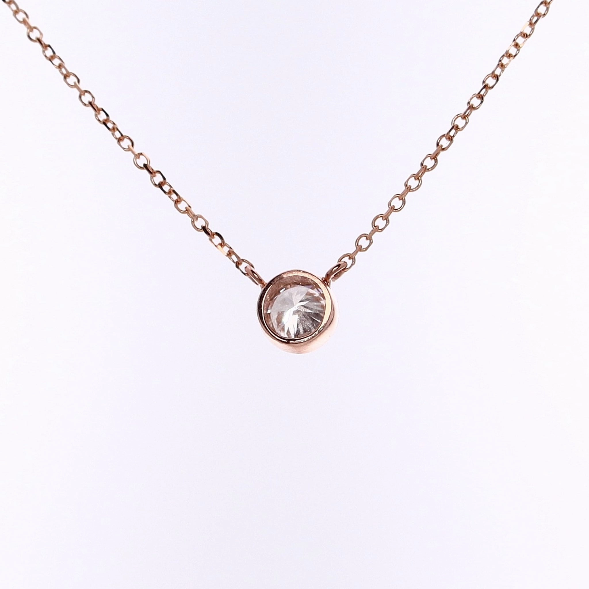 Estate 14 Karat Rose Gold Solitaire Diamond Pendant Necklace