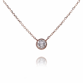 Estate 14 Karat Rose Gold Solitaire Diamond Pendant Necklace