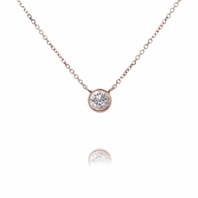 Estate 14 karat Rose Gold Solitaire Diamond Pendant Necklace