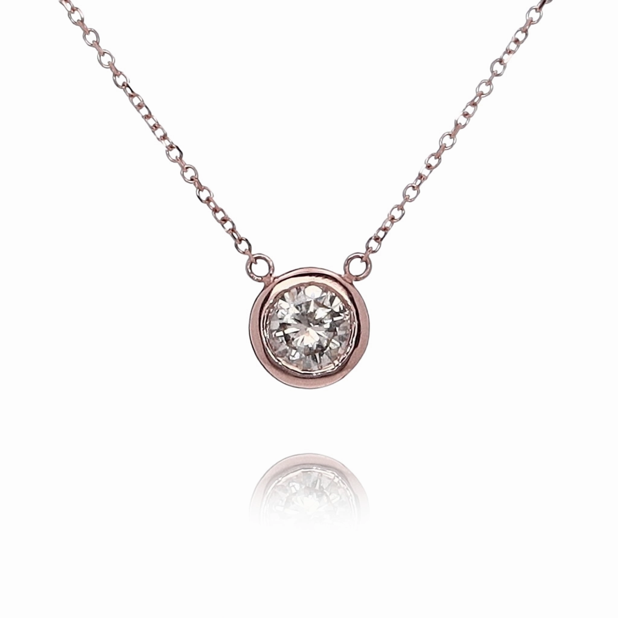 Estate 14 Karat Rose Gold Stationary Solitaire Diamond Pendant Necklace