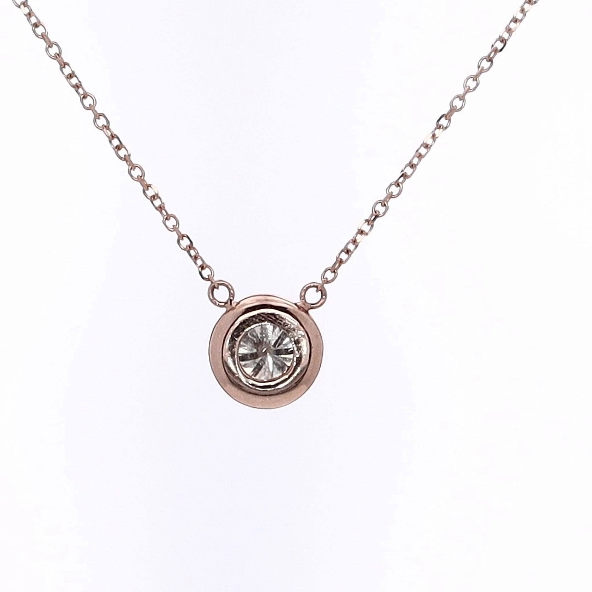 Estate 14 Karat Rose Gold Stationary Solitaire Diamond Pendant Necklace
