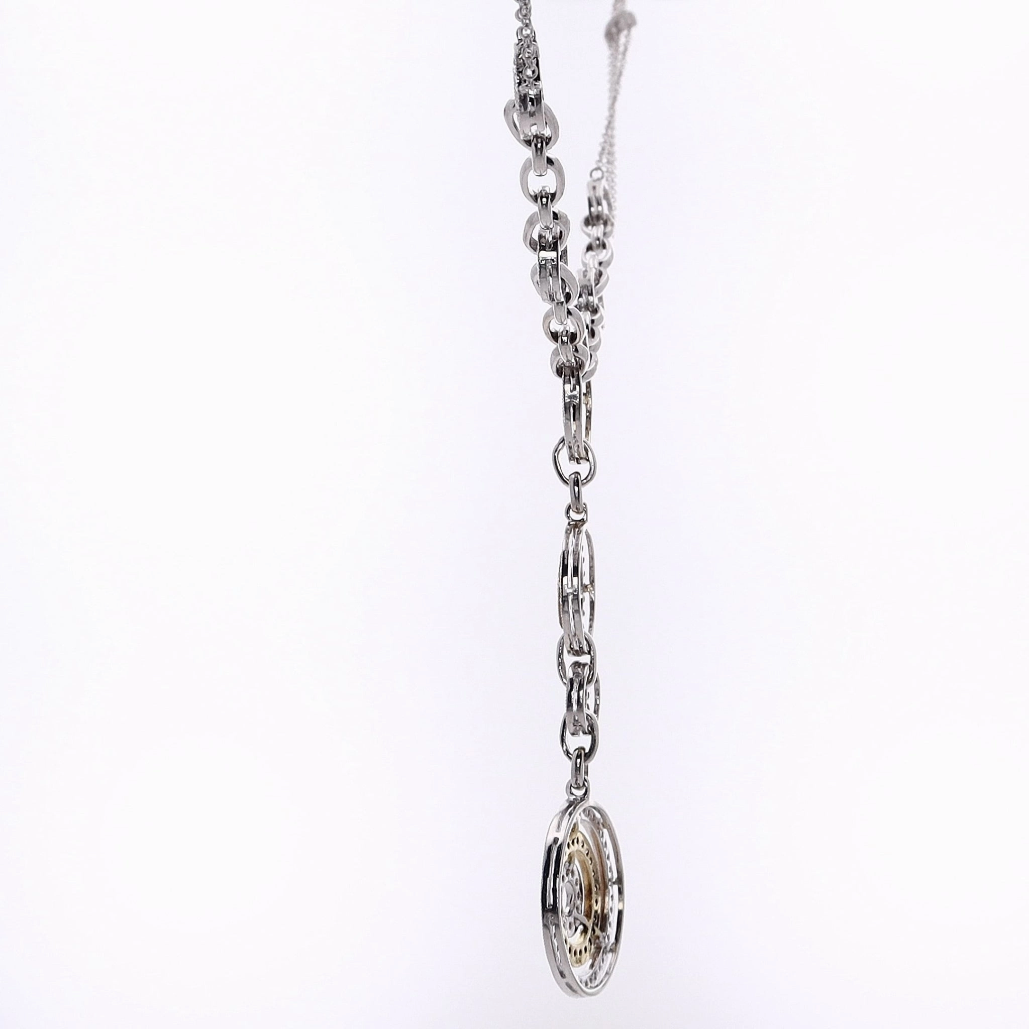 Estate 14 Karat Two-Tone "Y" Design Pave Diamond Medallion Pendant Necklace