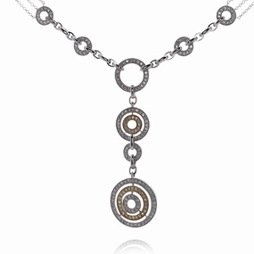 Estate 14 Karat Two-Tone "Y" Design Pave Diamond Medallion Pendant Necklace