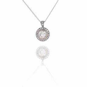 Estate 14 Karat Two Tone White and Yellow Gold Diamond Pendant Necklace