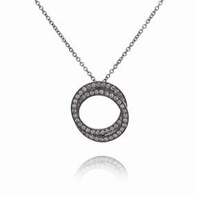 Estate 14 Karat White Gold Interlocking Circles Diamond Pendant Necklace