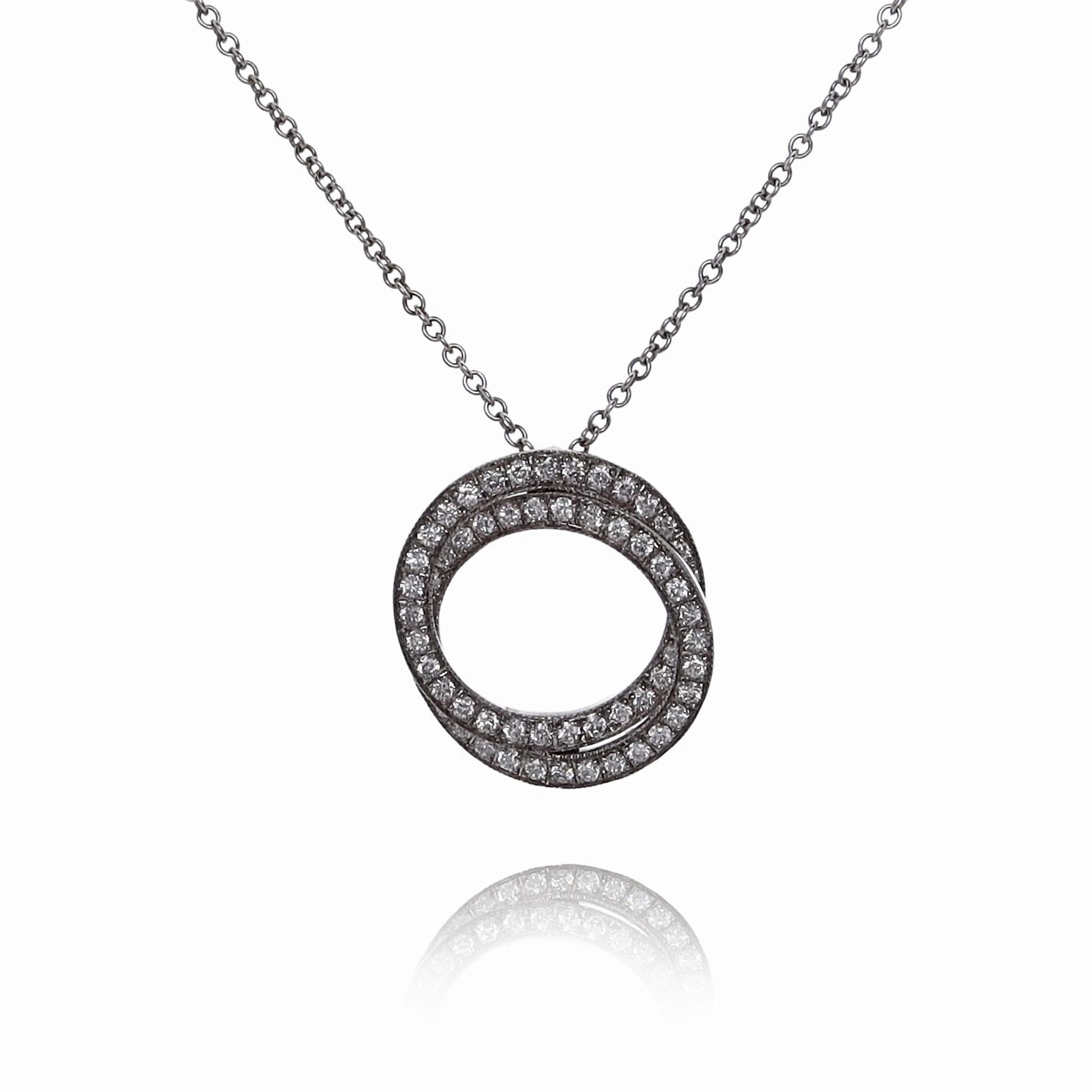 Estate 14 Karat White Gold Interlocking Circles Diamond Pendant Necklace
