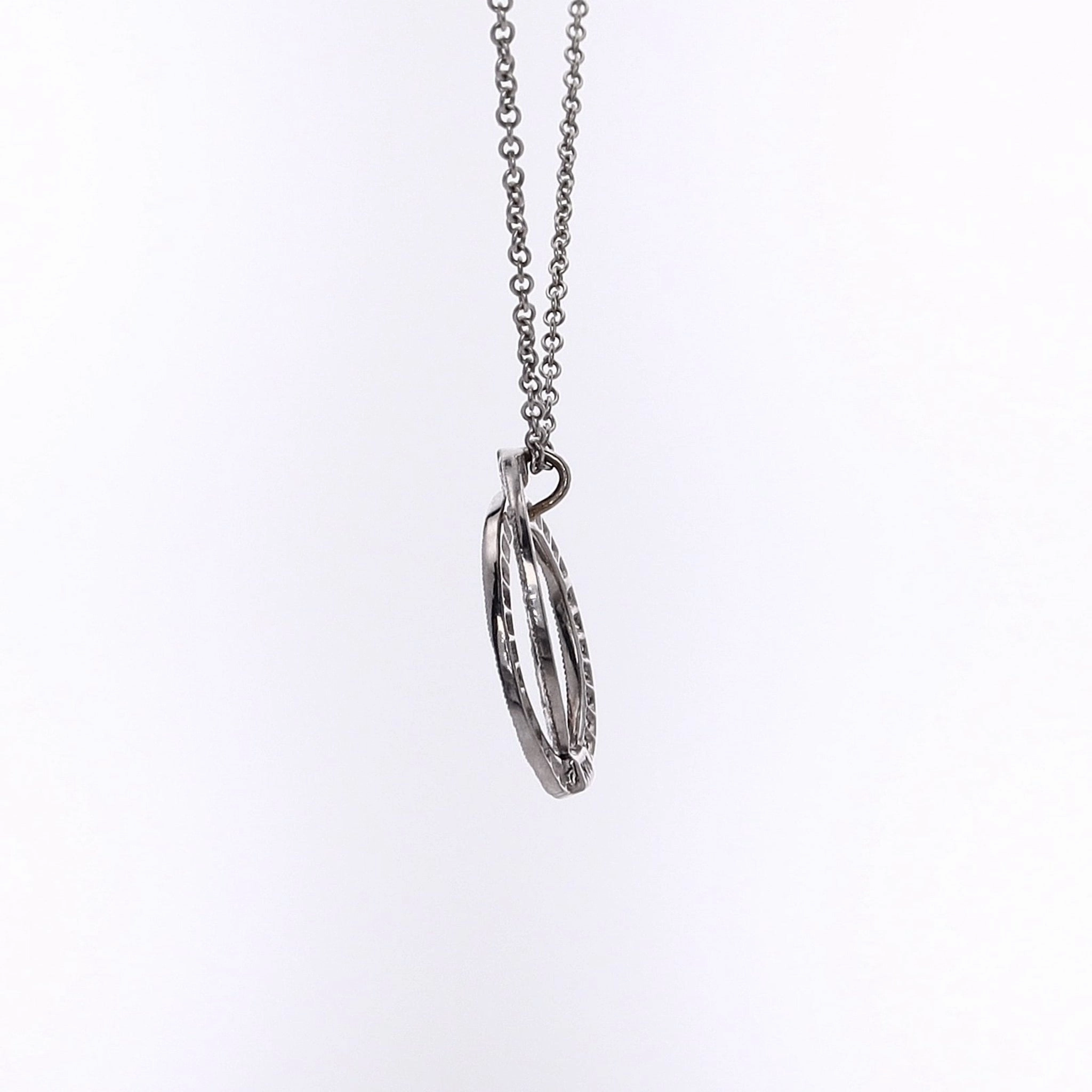 Estate 14 Karat White Gold Interlocking Circles Diamond Pendant Necklace