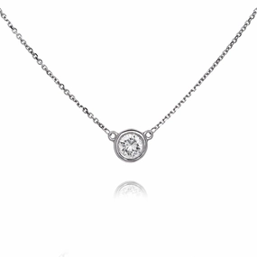 Estate 14 Karat White Gold Solitaire Diamond Pendant Necklace