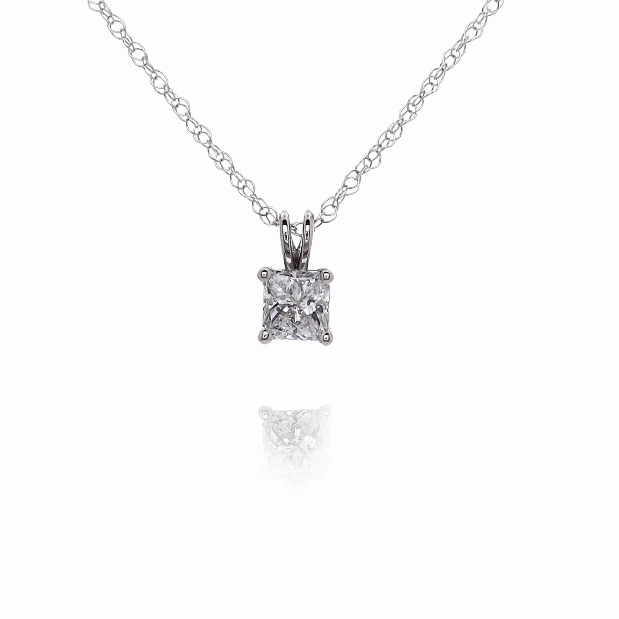 Estate 14 Karat White Gold Solitaire Diamond Pendant Necklace