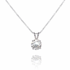 Estate 14 Karat White Gold Solitaire Diamond Pendant Necklace