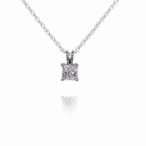 Estate 14 Karat White Gold Solitaire Diamond Pendant Necklace