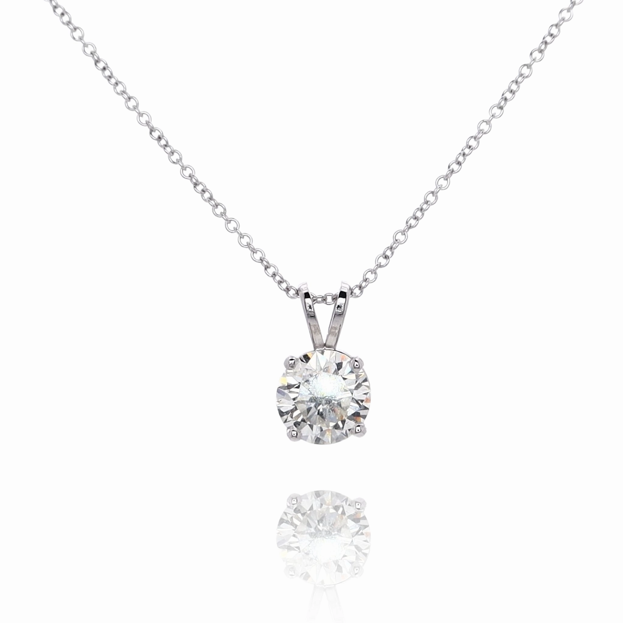 Estate 14 Karat White Gold Solitaire Diamond Pendant Necklace