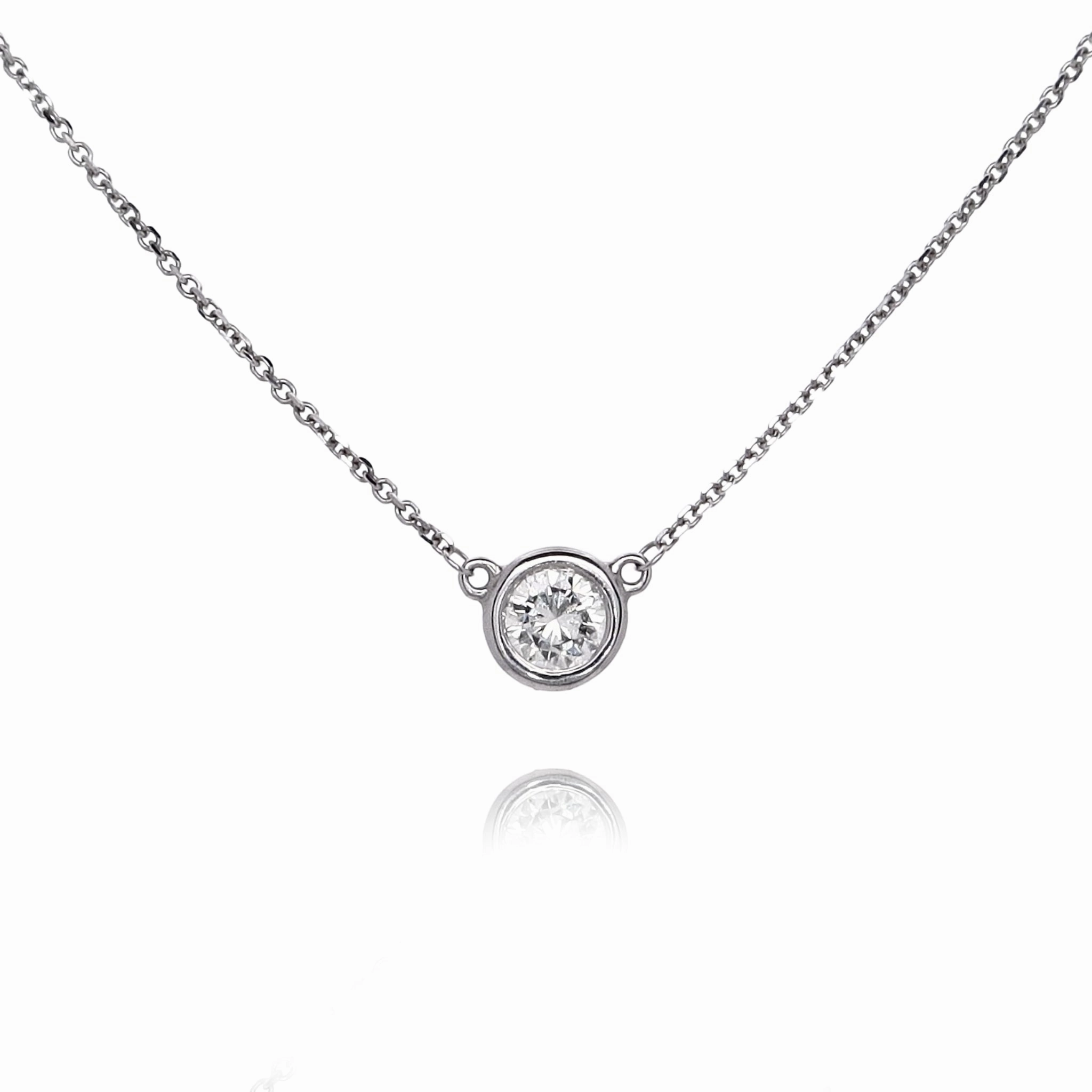 Estate 14 Karat White Gold Solitaire Diamond Pendant Necklace