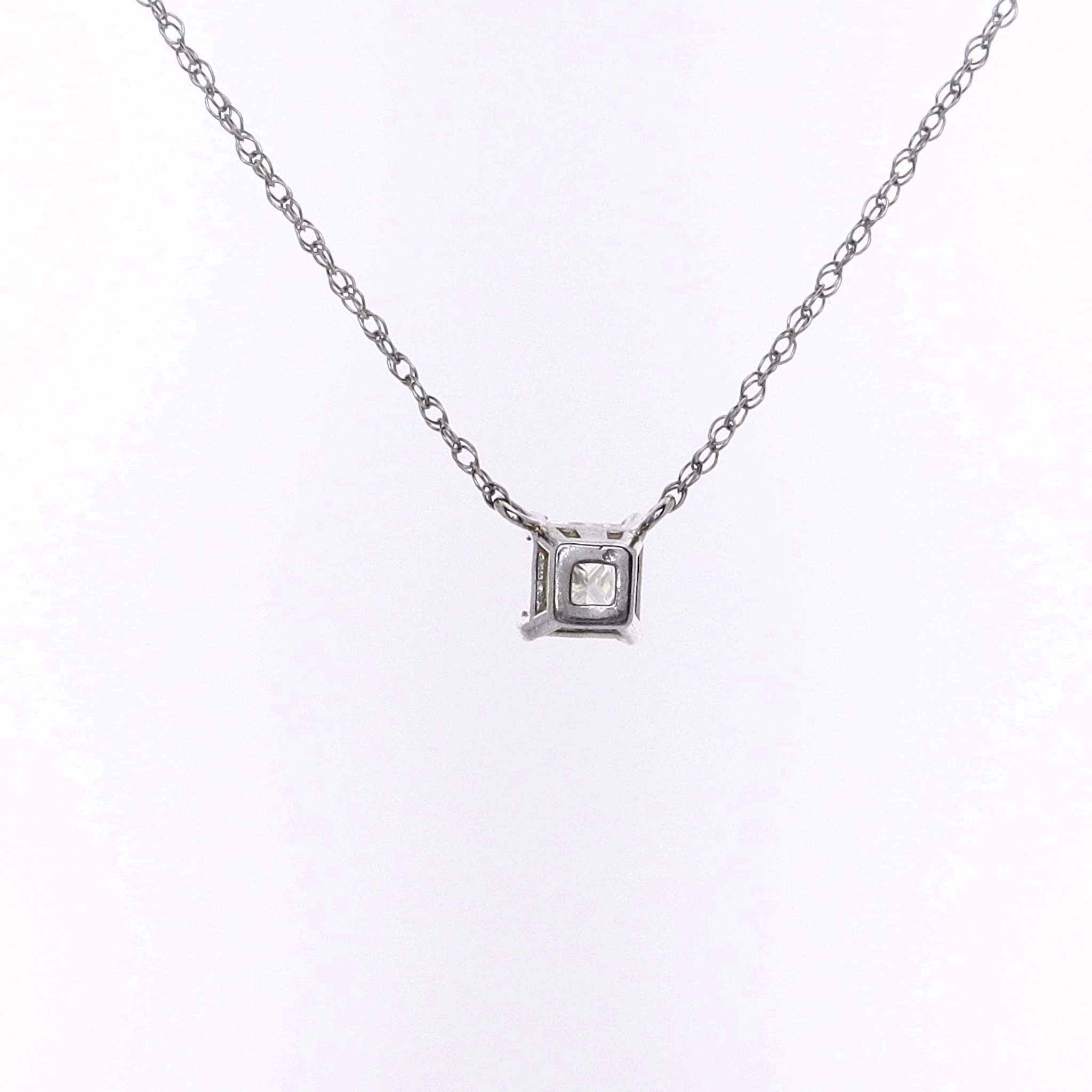 Estate 14 Karat White Gold Solitaire Diamond Pendant Necklace