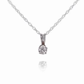 Estate 14 Karat White Gold Solitaire Diamond Pendant Necklace