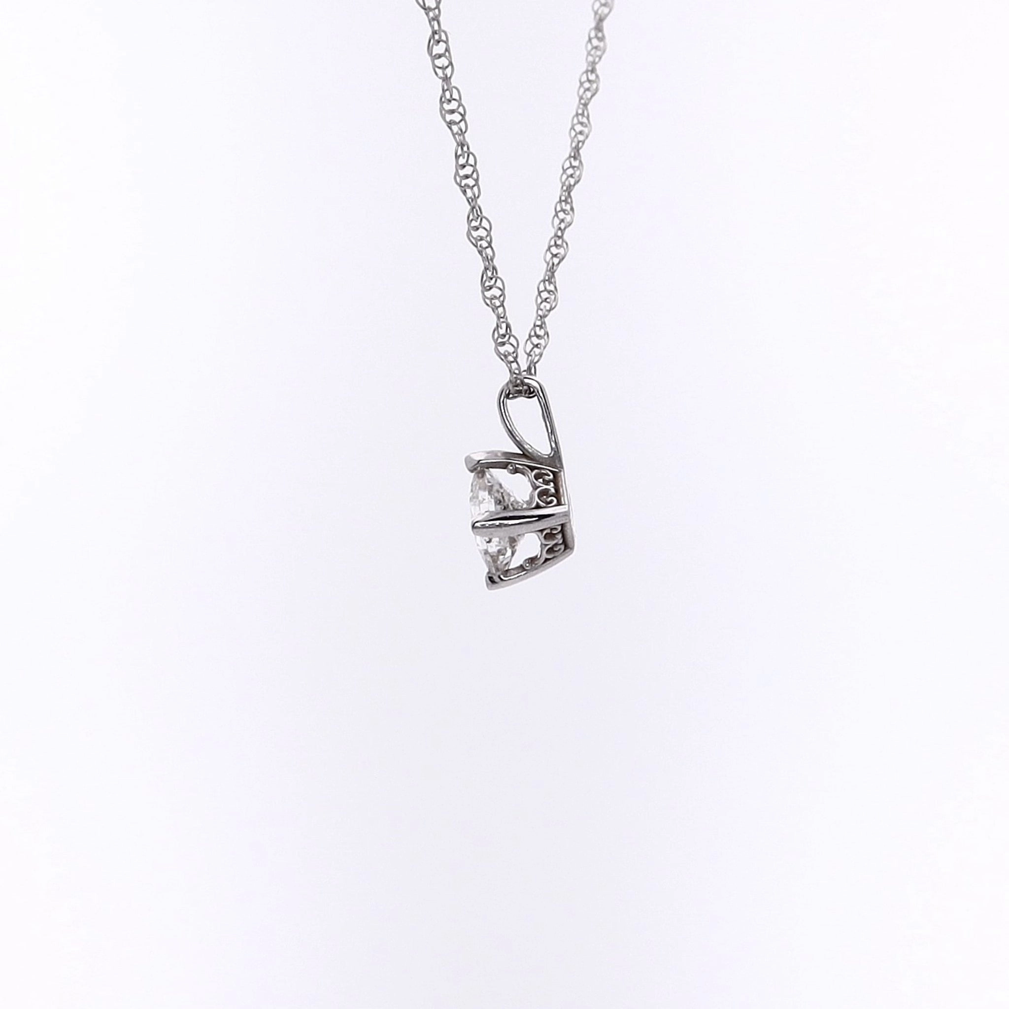 Estate 14 Karat White Gold Solitaire Princess Cut Diamond Pendant Necklace