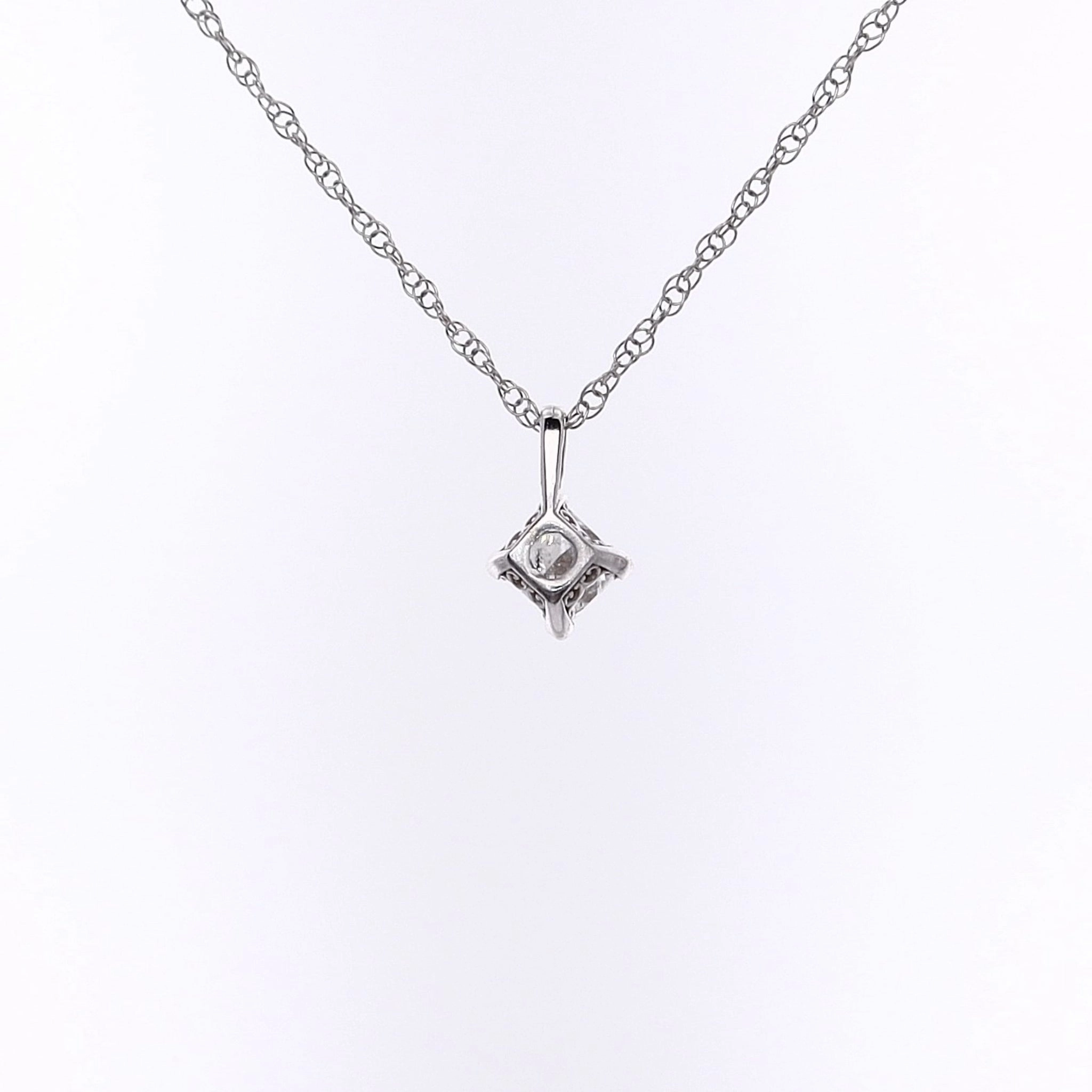Estate 14 Karat White Gold Solitaire Princess Cut Diamond Pendant Necklace