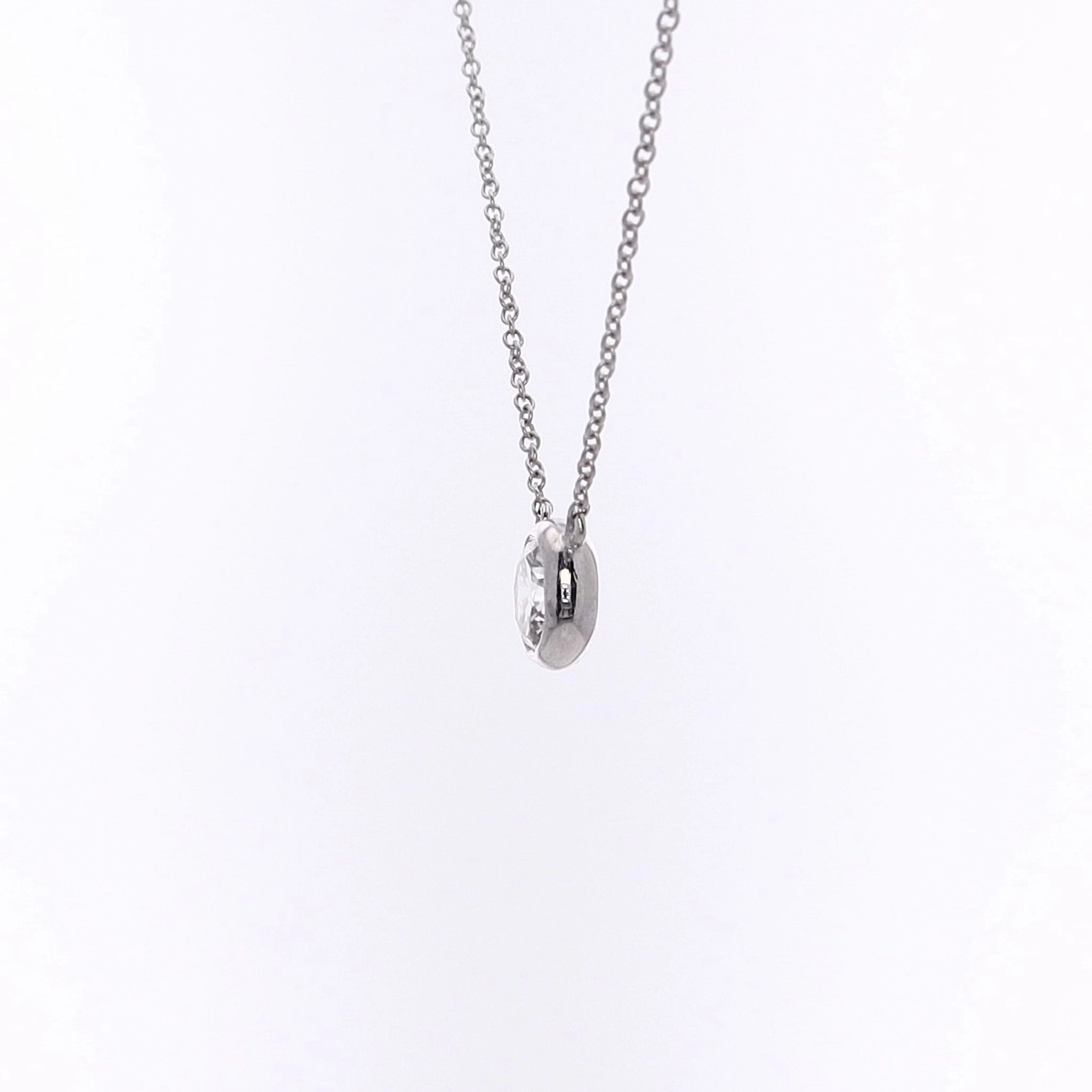 Estate 14 Karat White Gold Solitaire Round Diamond Pendant Necklace