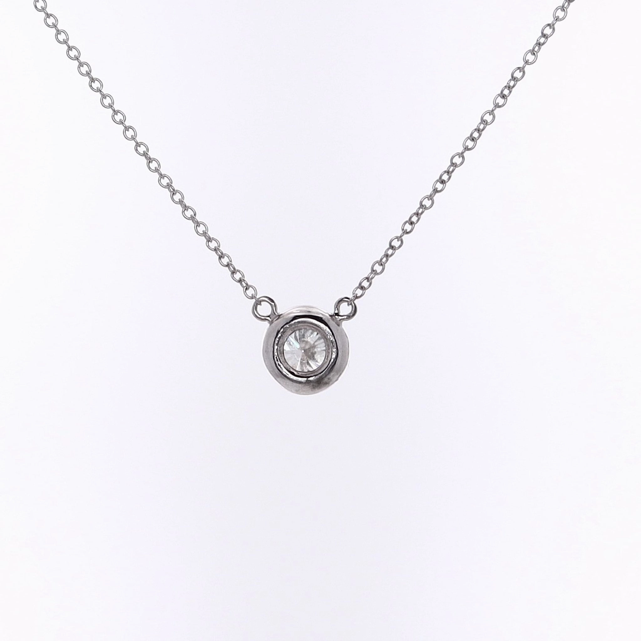 Estate 14 Karat White Gold Solitaire Round Diamond Pendant Necklace