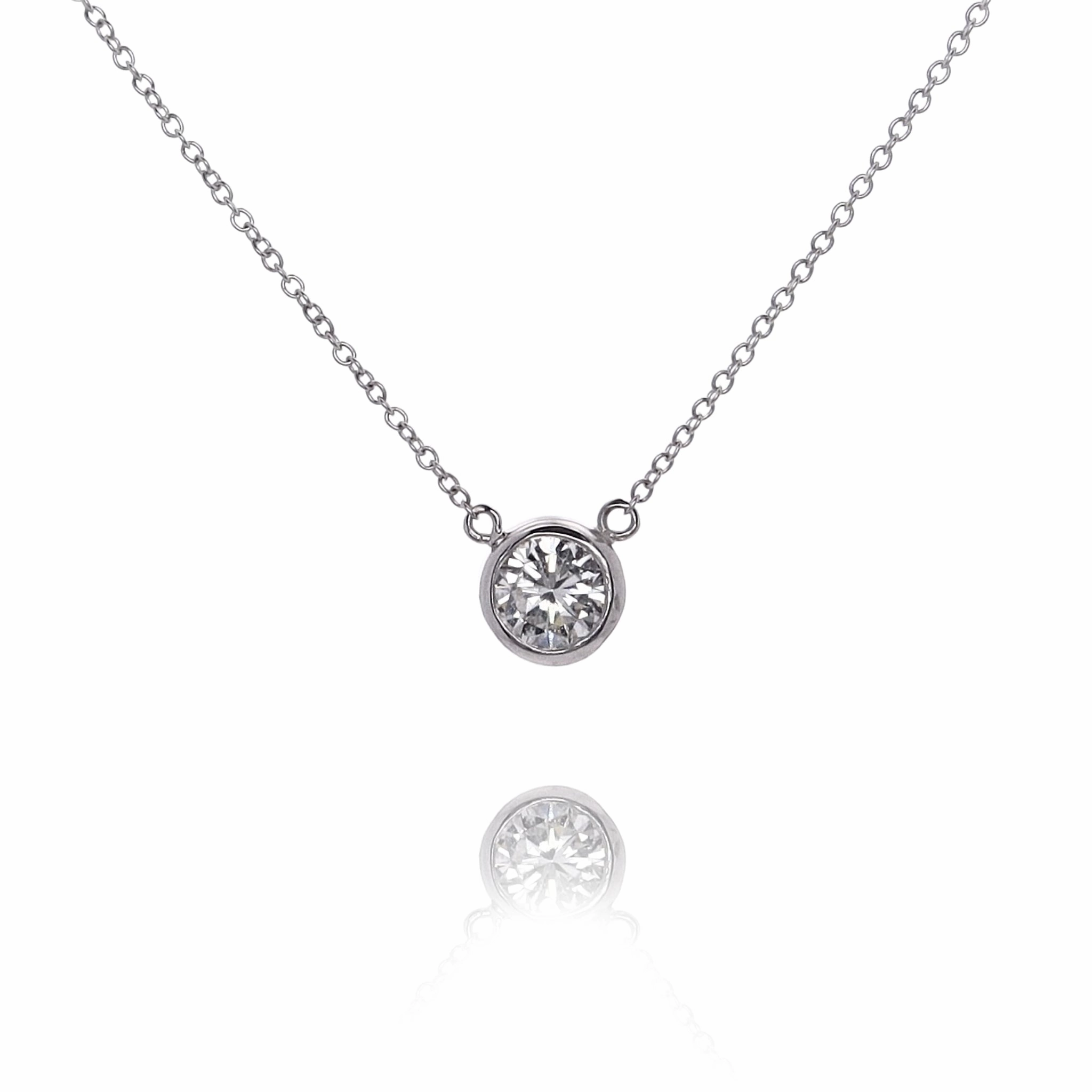 Estate 14 Karat White Gold Solitaire Round Diamond Pendant Necklace