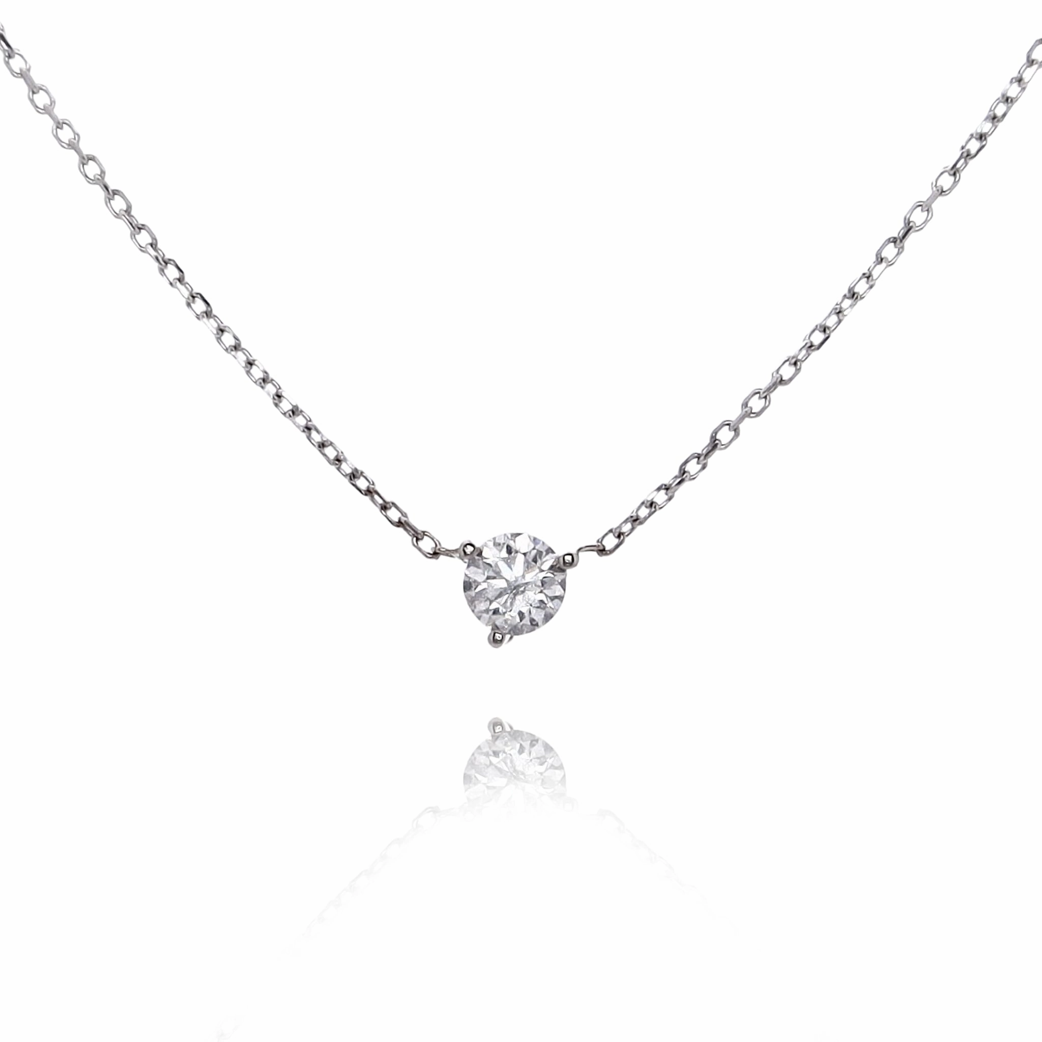 Estate 14 Karat White Gold Stationary Solitaire Diamond Pendant Necklace