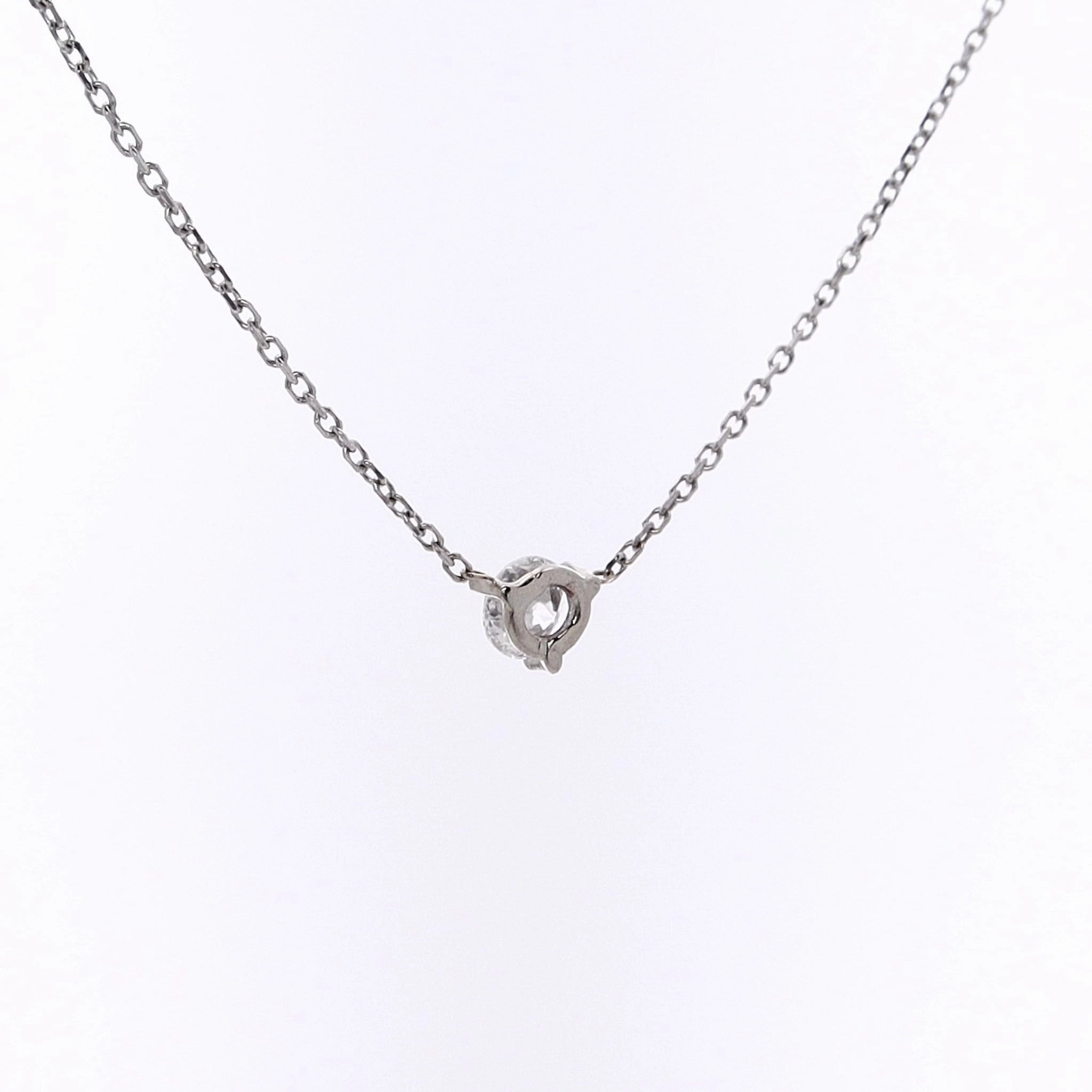 Estate 14 Karat White Gold Stationary Solitaire Diamond Pendant Necklace