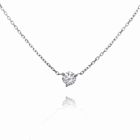 Estate 14 Karat White Gold Stationary Solitaire Diamond Pendant Necklace