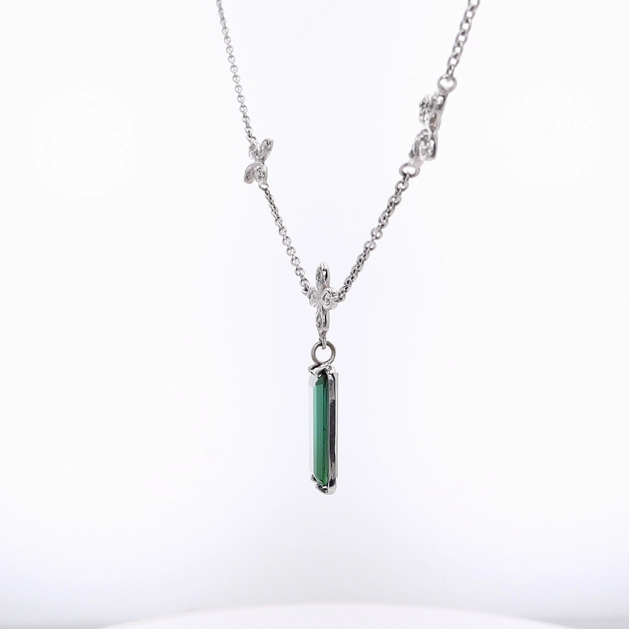 Estate 14 Karat White Gold Tourmaline and Diamond Pendant Necklace