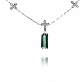 Estate 14 Karat White Gold Tourmaline and Diamond Pendant Necklace