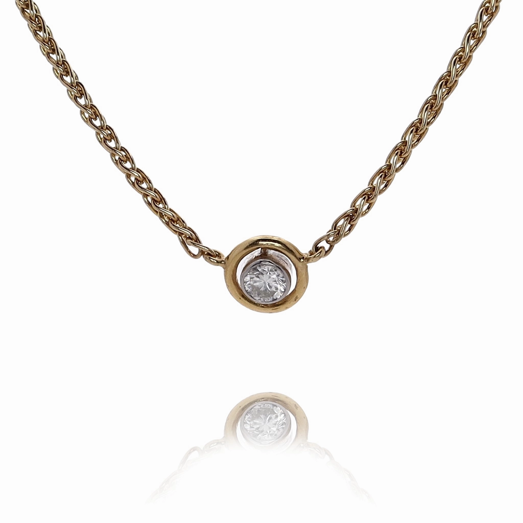 Estate 14 Karat Yellow and White Gold Diamond Pendant Necklace