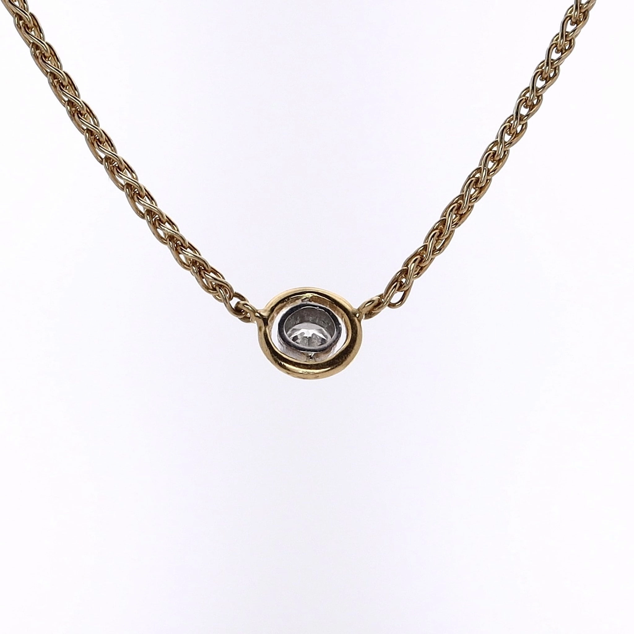 Estate 14 Karat Yellow and White Gold Diamond Pendant Necklace