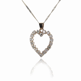 Estate 14 Karat Yellow Gold Heart Shaped Diamond Pendant Necklace