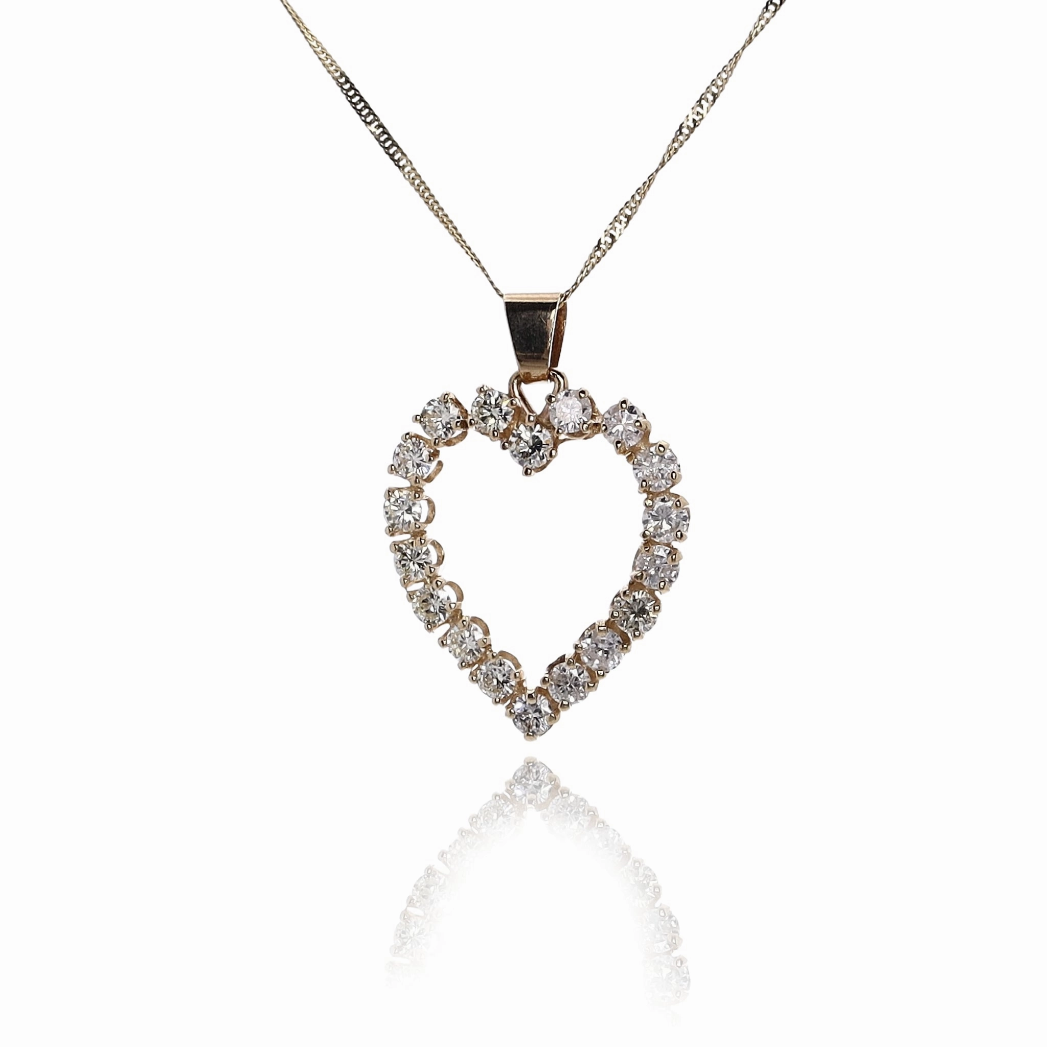 Estate 14 Karat Yellow Gold Heart Shaped Diamond Pendant Necklace
