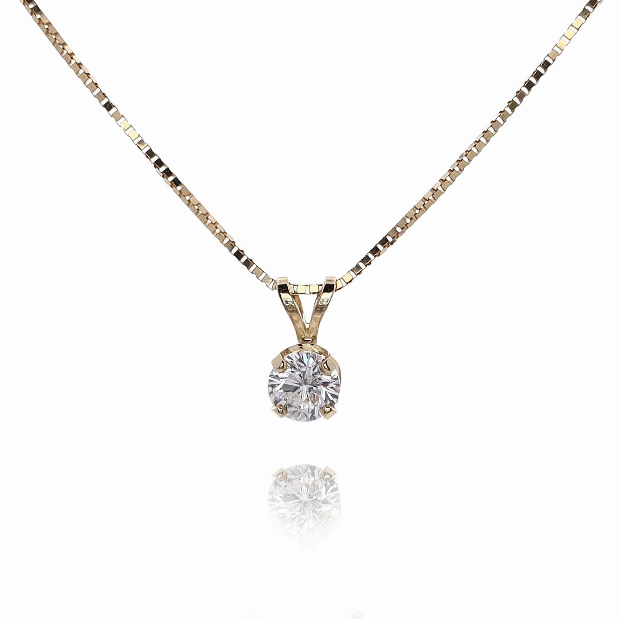 Estate 14 Karat Yellow Gold Pendant Solitaire D1.08ct EI1 4 Prong 17" Box Link Chain