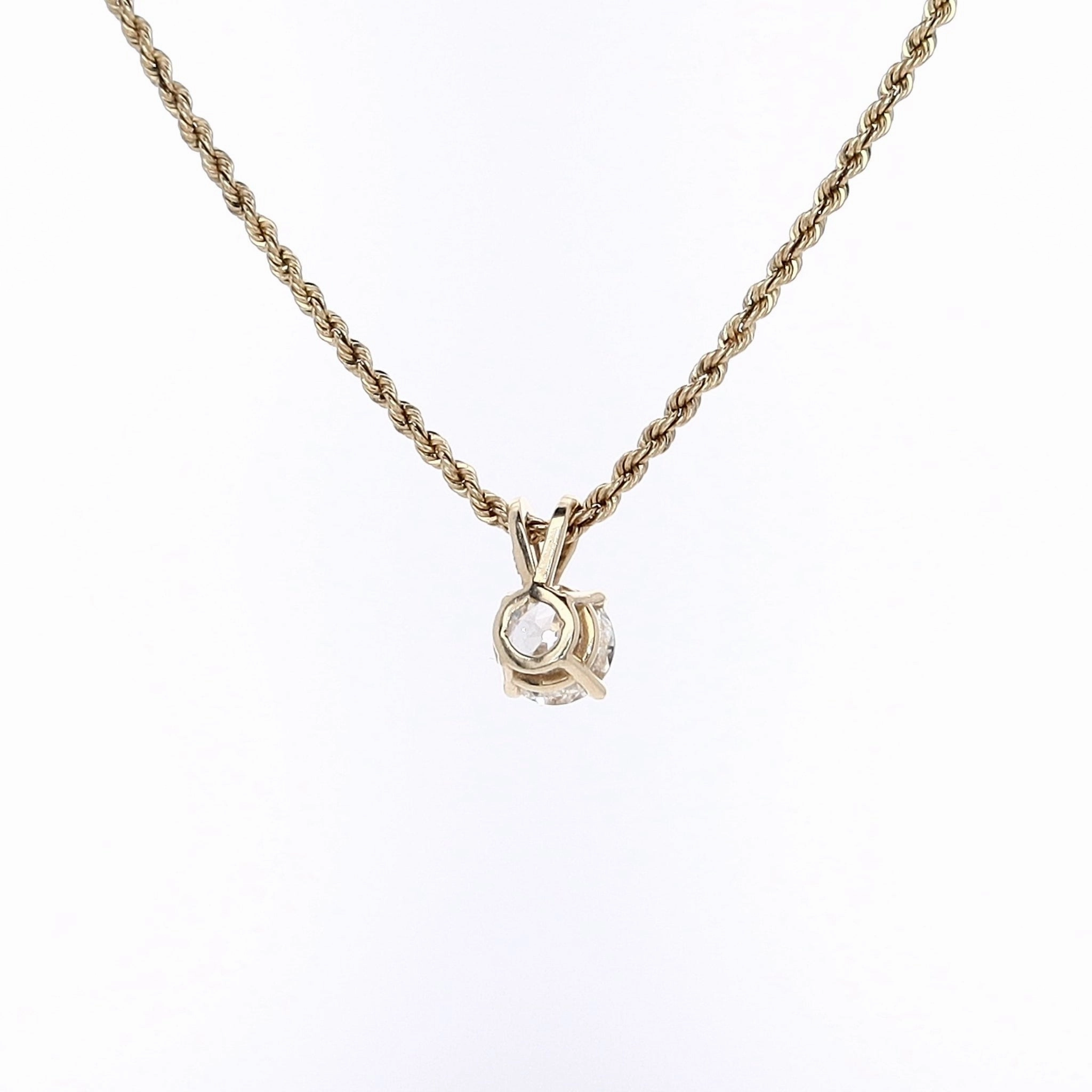 Estate 14 Karat Yellow Gold Solitaire Diamond Pendant Necklace